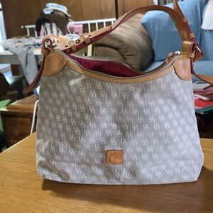 Dooney & Bourke Monogrammed Gray and Tan Shoulder Bag